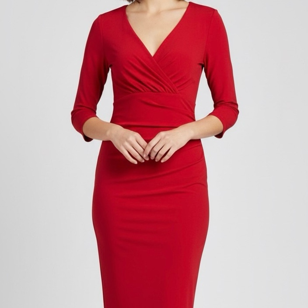 Lauren by Ralph Lauren Women's Red Dress‎ 3/4 Sleeve V-Neck Flattering size 6
